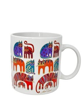 Vintage Laurel Burch Fantastic Felines Cat  Mug Ceramic Multicolor Gold 80s